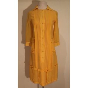 Acqua Studio Dress Midi Silk Utility Utilitarian Unique Yellow Pocket Loose Fit